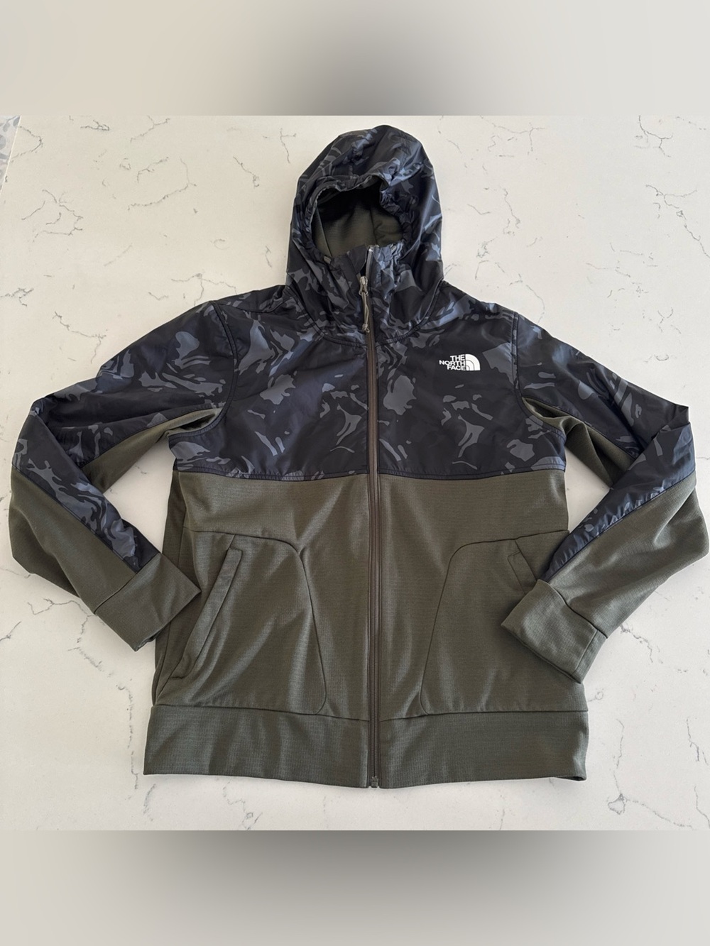 The North Face Mens Hooded Hybrid Jacket - Olive Green & Black Camo Full Zip